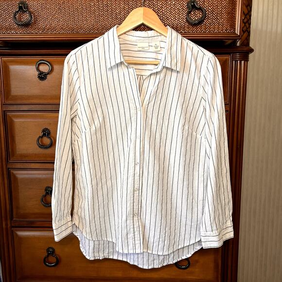 Westbound Women´s Stripe Buttondown cotton Minimalist neutral Top size PL - Picture 1 of 12